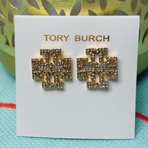 Tory Burch Gold Pave Logo Earrings. New on TB card